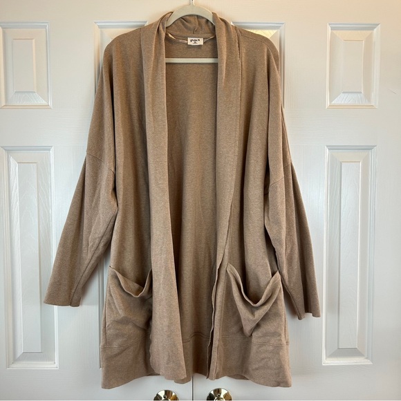 Pact Sweaters - Pact Tan Slouchy Open Front Cardigan